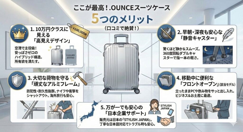 ここが最高!.OUNCEスーツケースの良い口コミ・メリット5選
