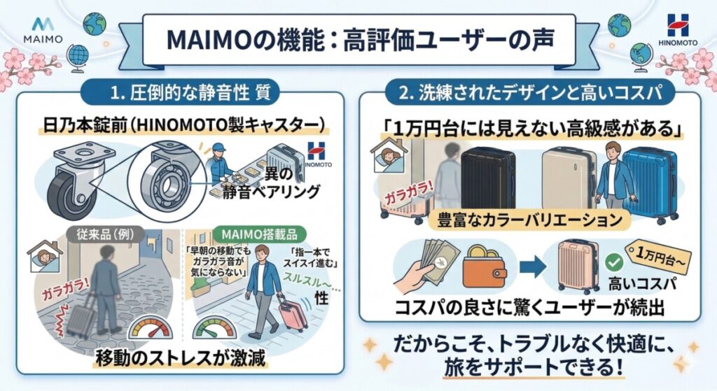 良い口コミ:軽さと静音性、おしゃれなデザインが高評価をわかりやすく図解