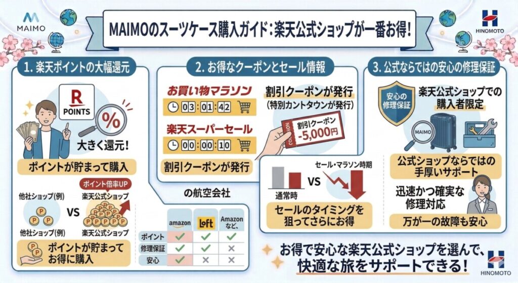 楽天公式ショップでの購入がお得な理由(クーポン・ポイント)をわかりやすく図解