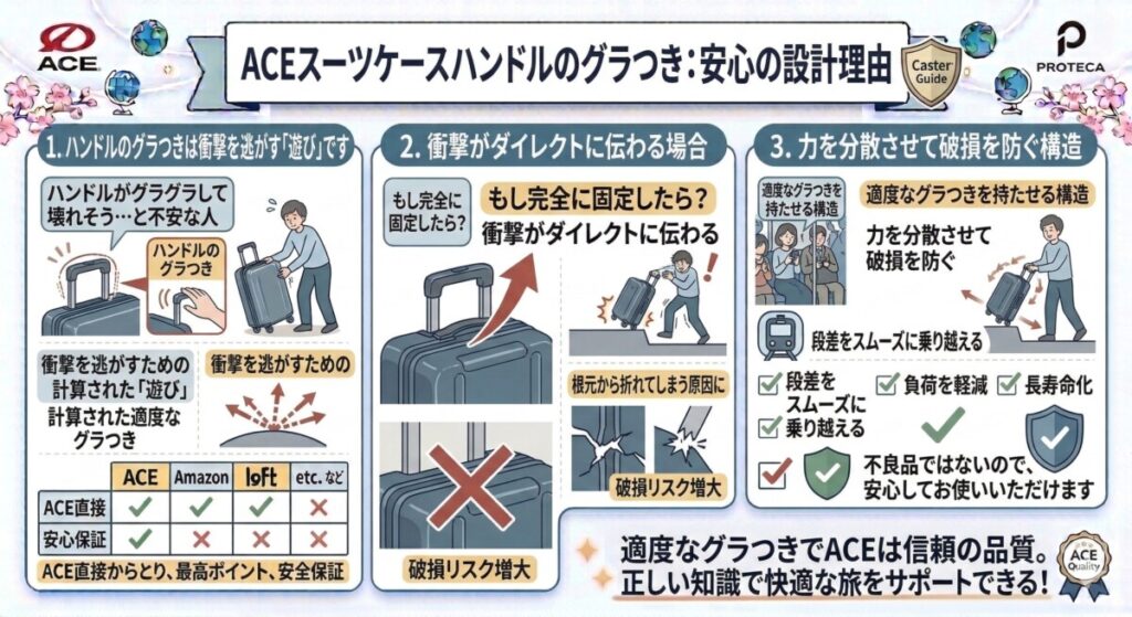 3. ハンドル(持ち手)の遊び・グラつきの正しい理解をわかりやすく図解