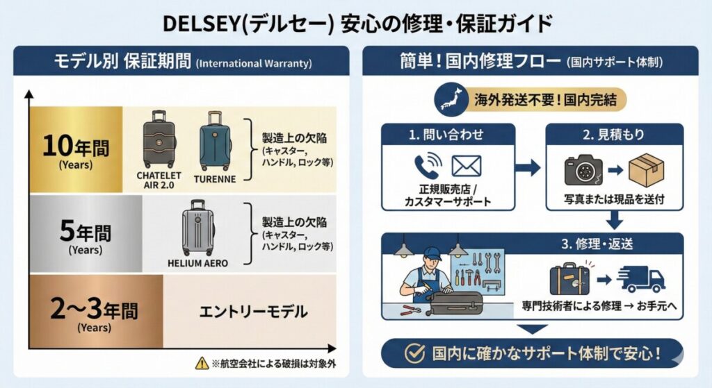 壊れたらどうする?デルセーの修理対応と保証規定 図解