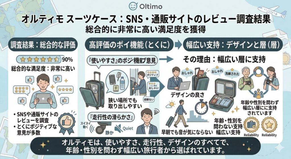 オルティモ スーツケースのリアルな口コミ・評判まとめをわかりやすく図解