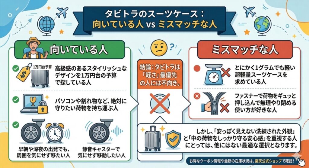 タビトラが向いている人・ミスマッチな人をわかりやすく図解