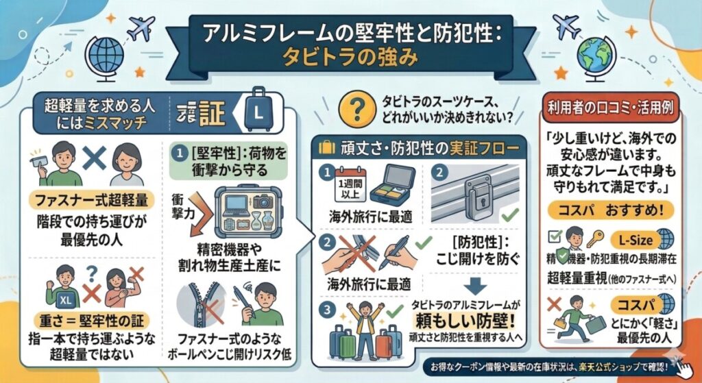 アルミフレームの重さは「堅牢性と防犯性」の証をわかりやすく図解