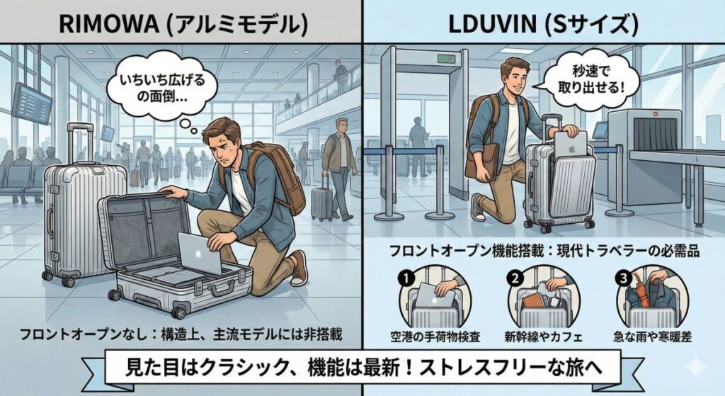 【違い2】機能性|LDUVIN独自の「フロントオープン」が便利すぎる
