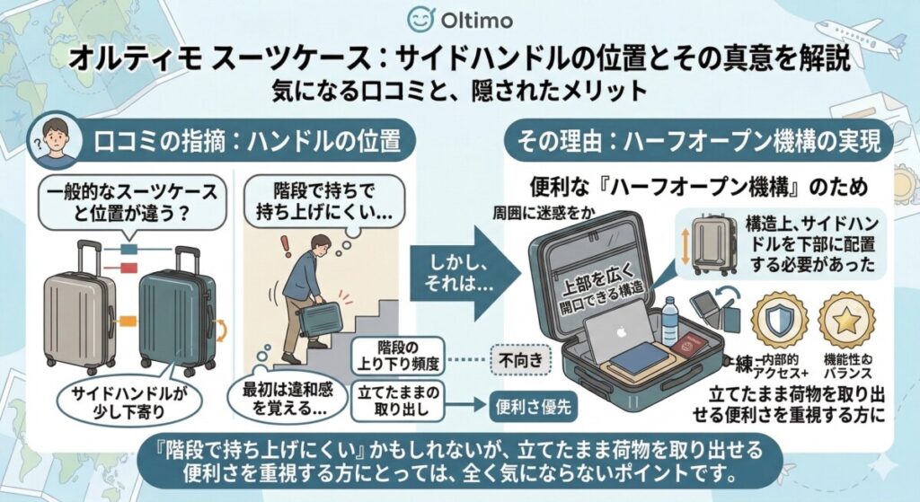 弱点2:サイドハンドルが下寄りで持ちにくい?をわかりやすく図解