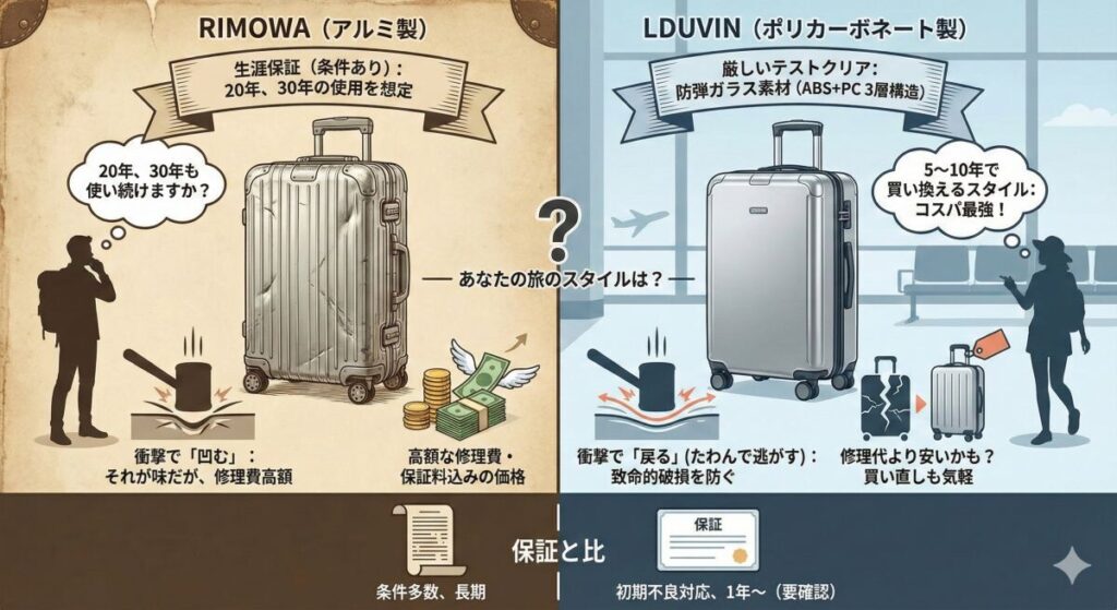 【違い3】耐久性と保証|リモワの生涯保証は必要か?