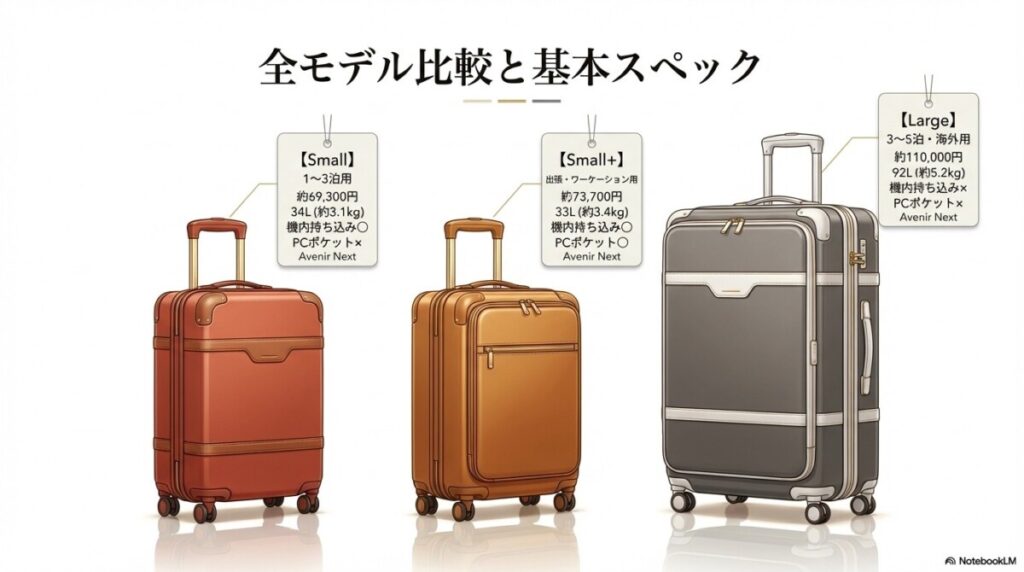 moln(モルン)スーツケース全モデル比較表と基本スペック