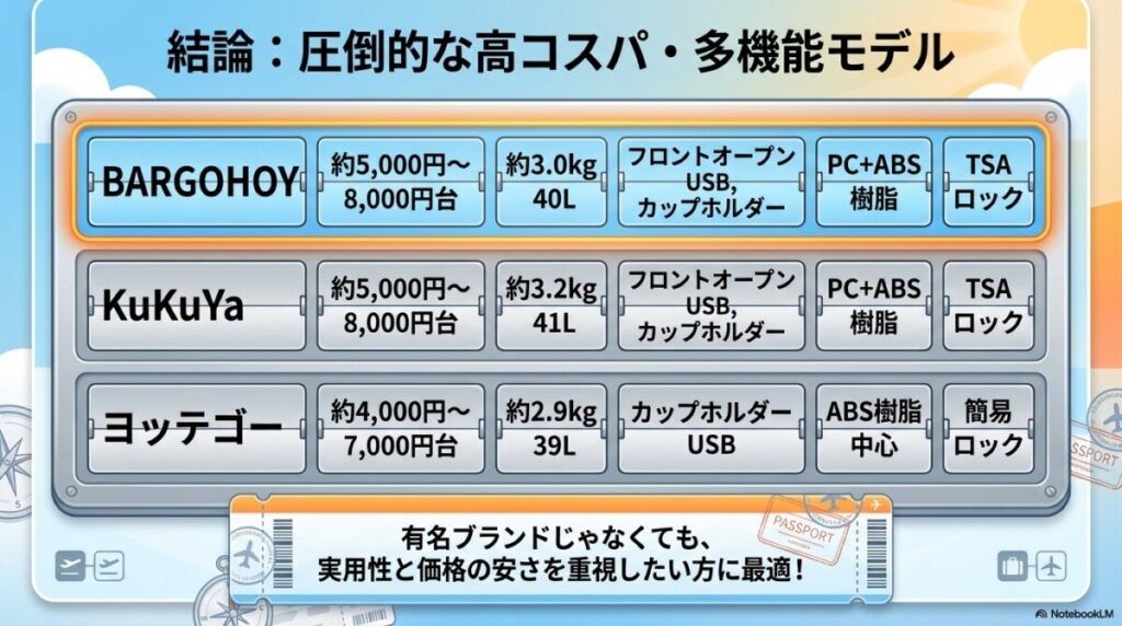 結論!BARGOHOYのスーツケースは口コミで高評価の「超高コスパ・多機能モデル」