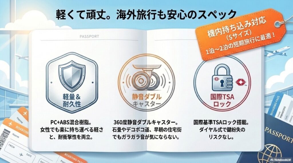④ 耐久性・静音キャスター:PC素材とダブルキャスターの実力