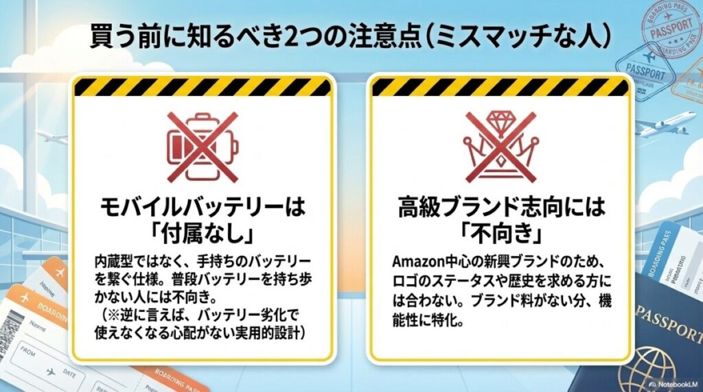 モバイルバッテリーは付属していないので注意