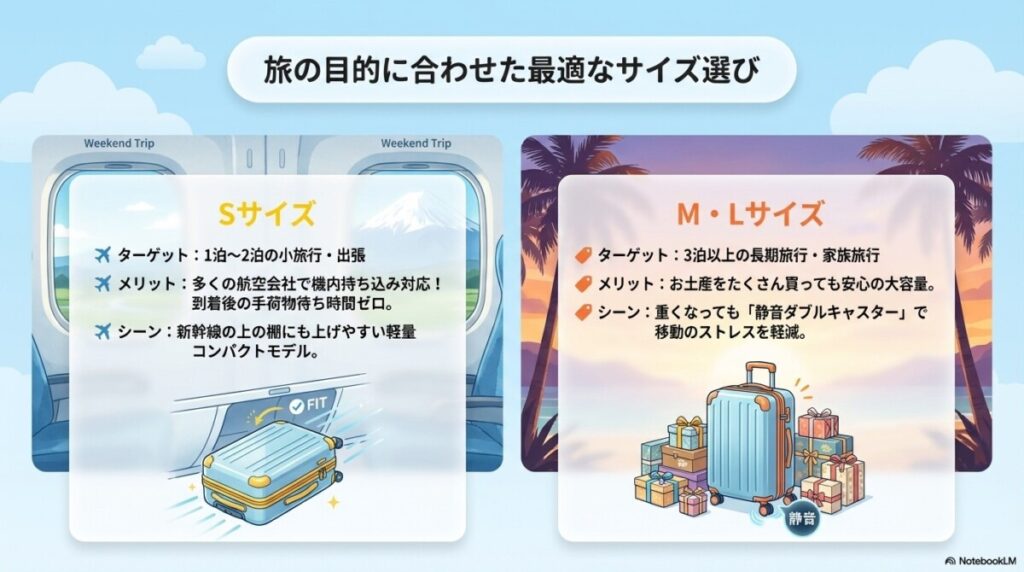 Sサイズ(機内持ち込み対応・軽量で週末旅行に)