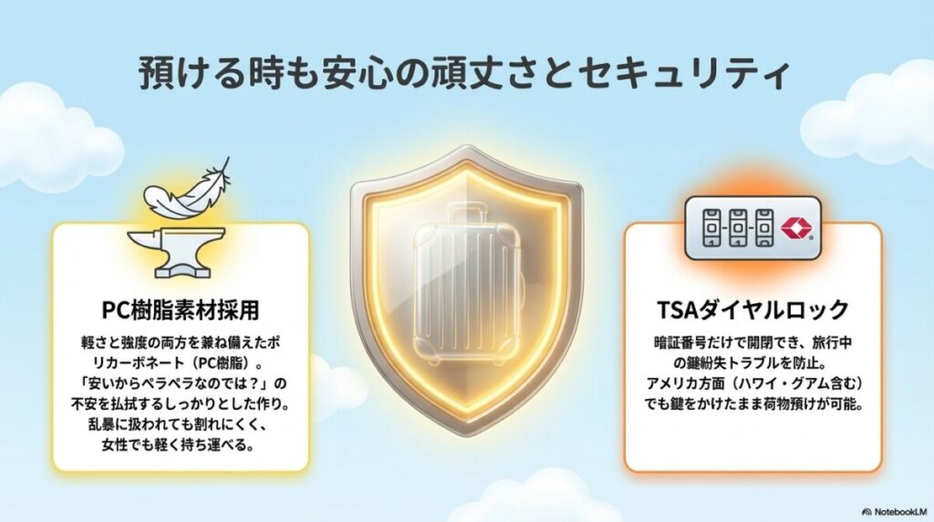 PC樹脂素材採用!軽量なのに頑丈で割れにくい
