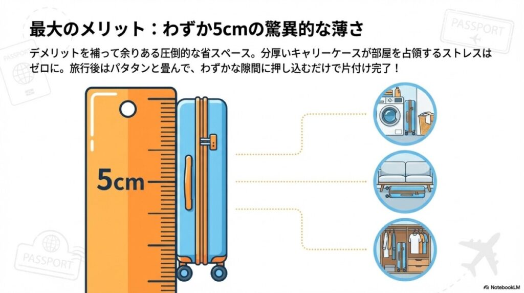 わずか5cm!驚異の薄さと収納スペース問題の解消
