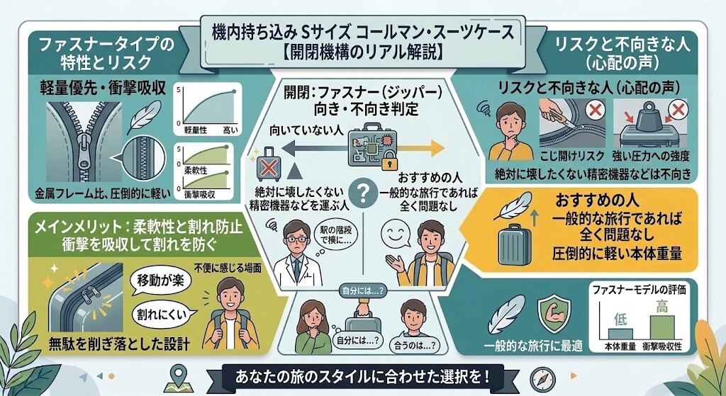注意点3:ファスナータイプはフレームタイプより耐久性が劣る?をわかりやすく図解