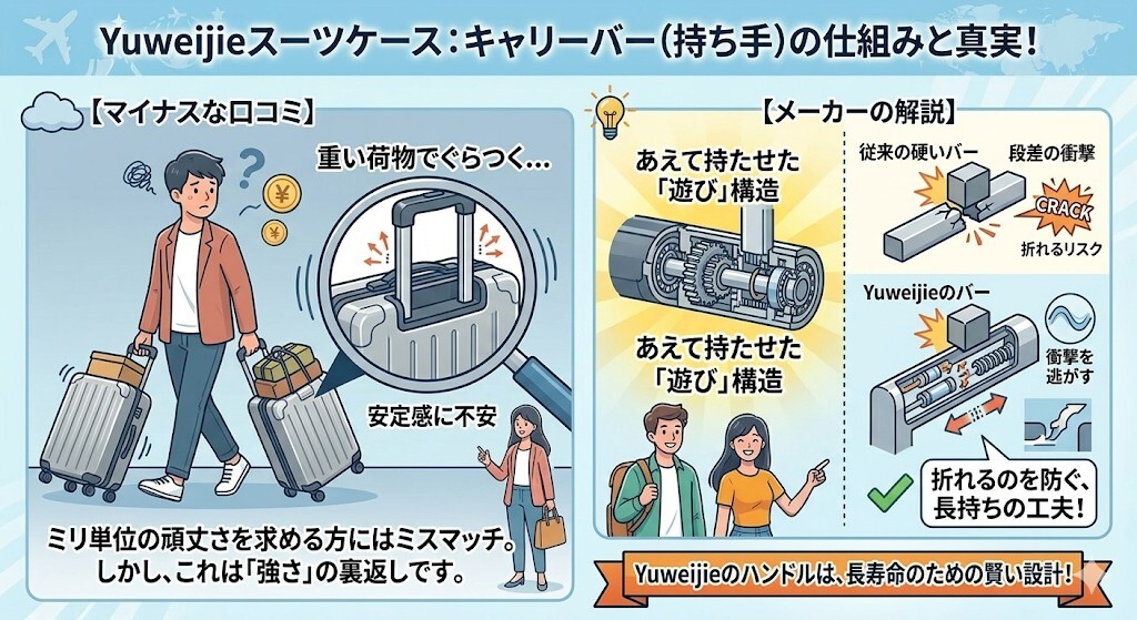 悪い口コミ:ハンドルのぐらつきは「衝撃吸収」のための仕様?をわかりやすく図解