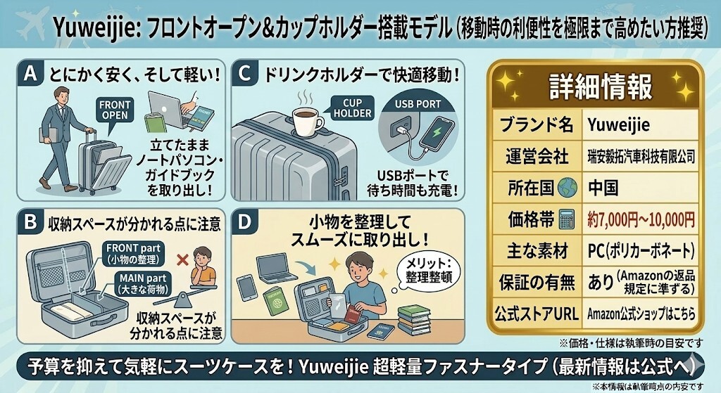 2. 機能性重視!フロントオープン&カップホルダー搭載モデルをわかりやすく図解