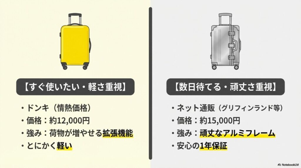 ドンキの人気スーツケースとネット通販のおすすめコスパ比較