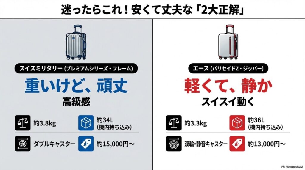 コストコで安くて丈夫なスーツケースを探すなら「スイスミリタリー」か「エース」が正解