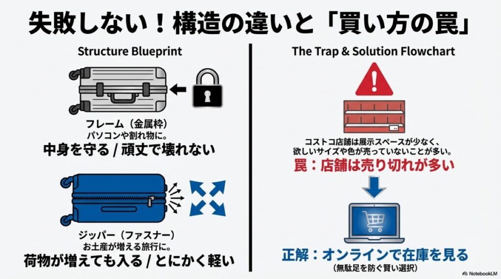 失敗しない!フレームとジッパーの違い&店舗とオンラインの罠