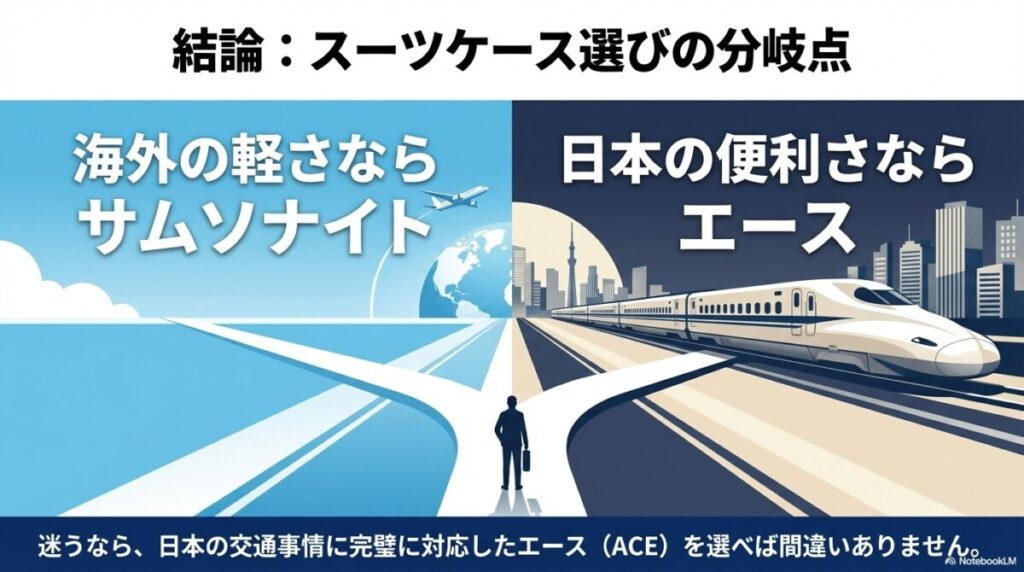 サムソナイトとエースどちらが良い?結論と全体比較表