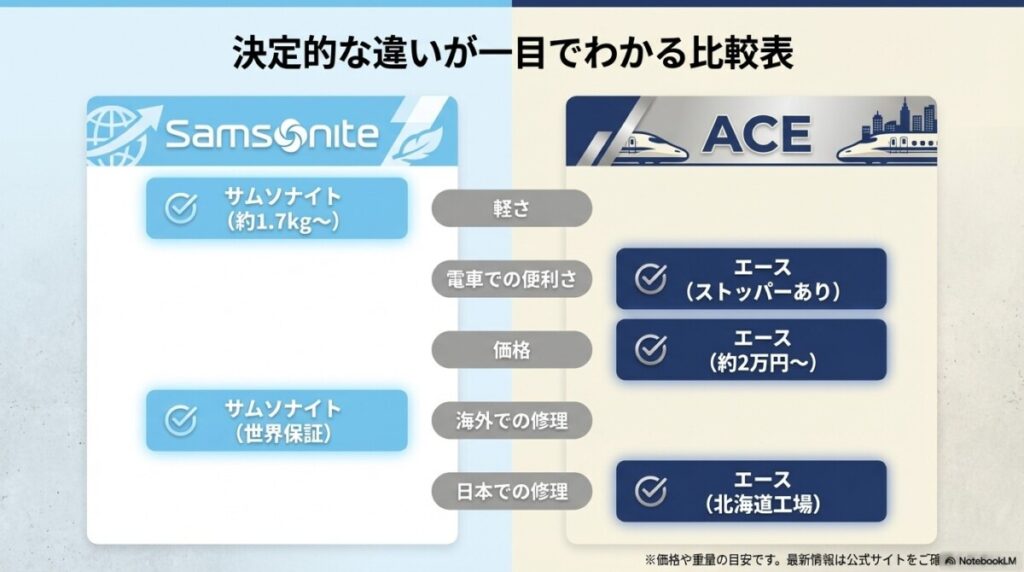 サムソナイトとエースの決定的な違い