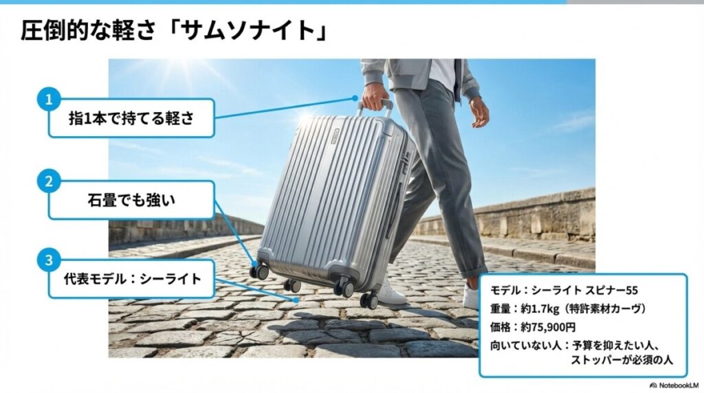 軽さと耐久性を極めた「サムソナイト(Samsonite)」の特徴とおすすめモデル