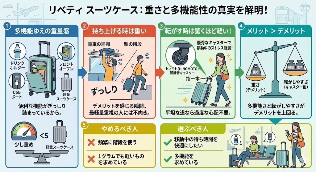 結論!リベティのスーツケースは口コミ通り「重い」のか? 図解