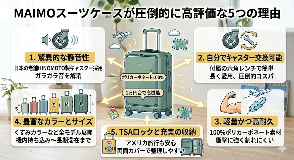 MAIMOスーツケースが圧倒的に高評価な5つの理由 図解