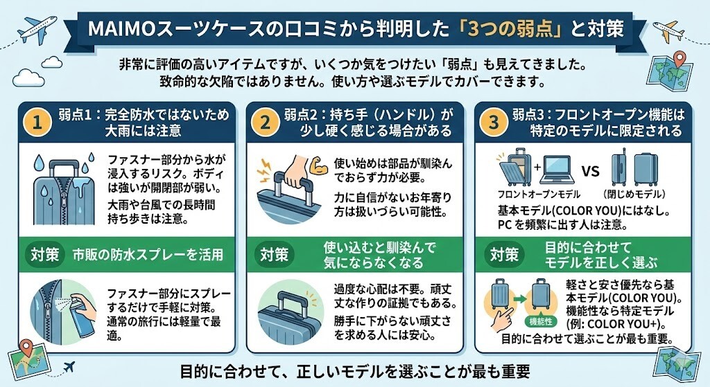MAIMOスーツケースの口コミから判明した「3つの弱点」と対策 図解