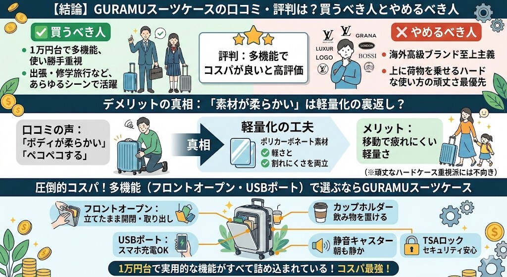 GURAMUスーツケースの口コミ・評判図解