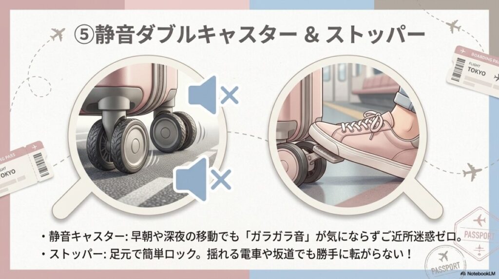 静音キャスターとストッパーの効き具合を検証