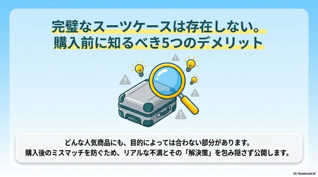 【悪い口コミ】アルファ スカイ スーツケースの5つのデメリットと対策