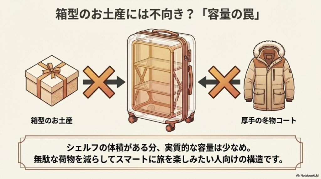 シェルフ(立体収納)のせいで実質的な容量が減る?