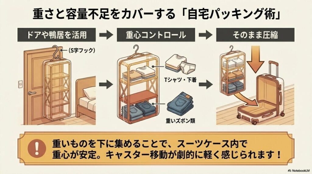 【独自考察】重さと容量不足をカバーする「自宅パッキング時の裏技」