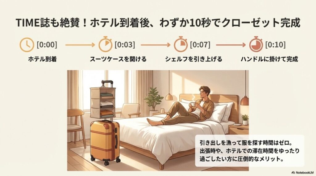 ホテル到着後わずか10秒でクローゼットが完成