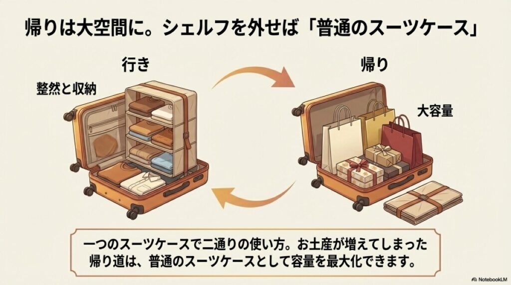 シェルフを取り外せば「普通のスーツケース」としても大活躍