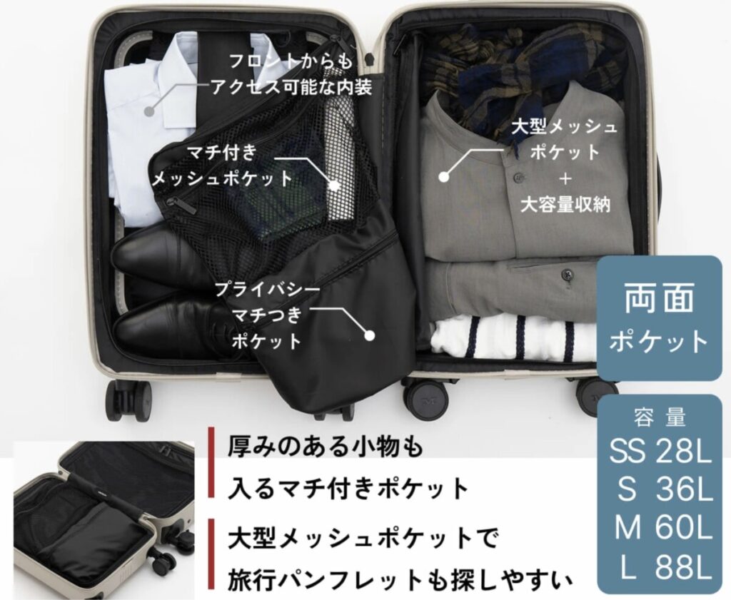 TSAロック標準装備と充実の収納(両面カバー) 画像